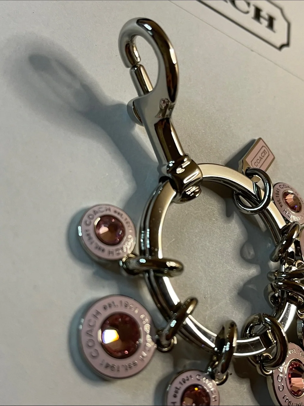 COACH Pink Crystal Charm Keyring/Bag Charm